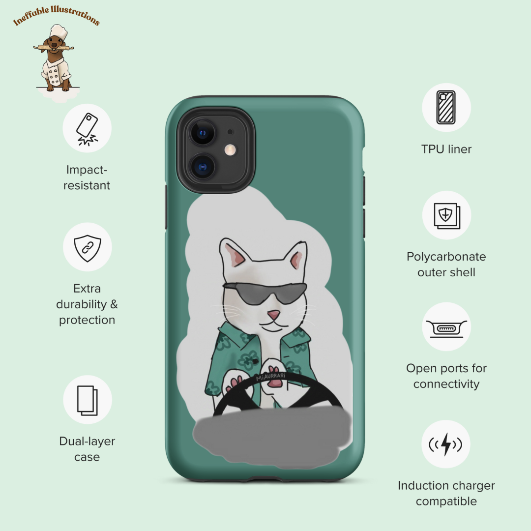 IPhone case. Durable Dual-Layer iPhone Case Featuring Ralph the Cat in a Luxurious Car - Fun & Functional! - Ineffable Illustrations