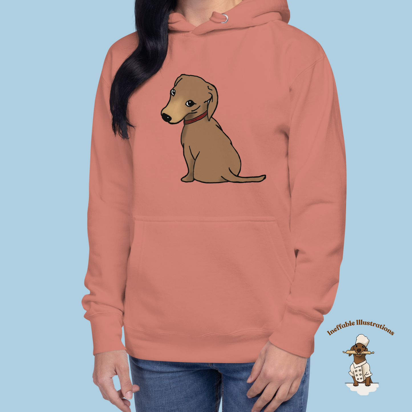 Cute Dachshund Oliver Hoodie | Unisex Hand-Illustrated Dachshund Design | Cozy Pet Lover Gift | Casual Wear for Dog Lovers - Ineffable Illustrations