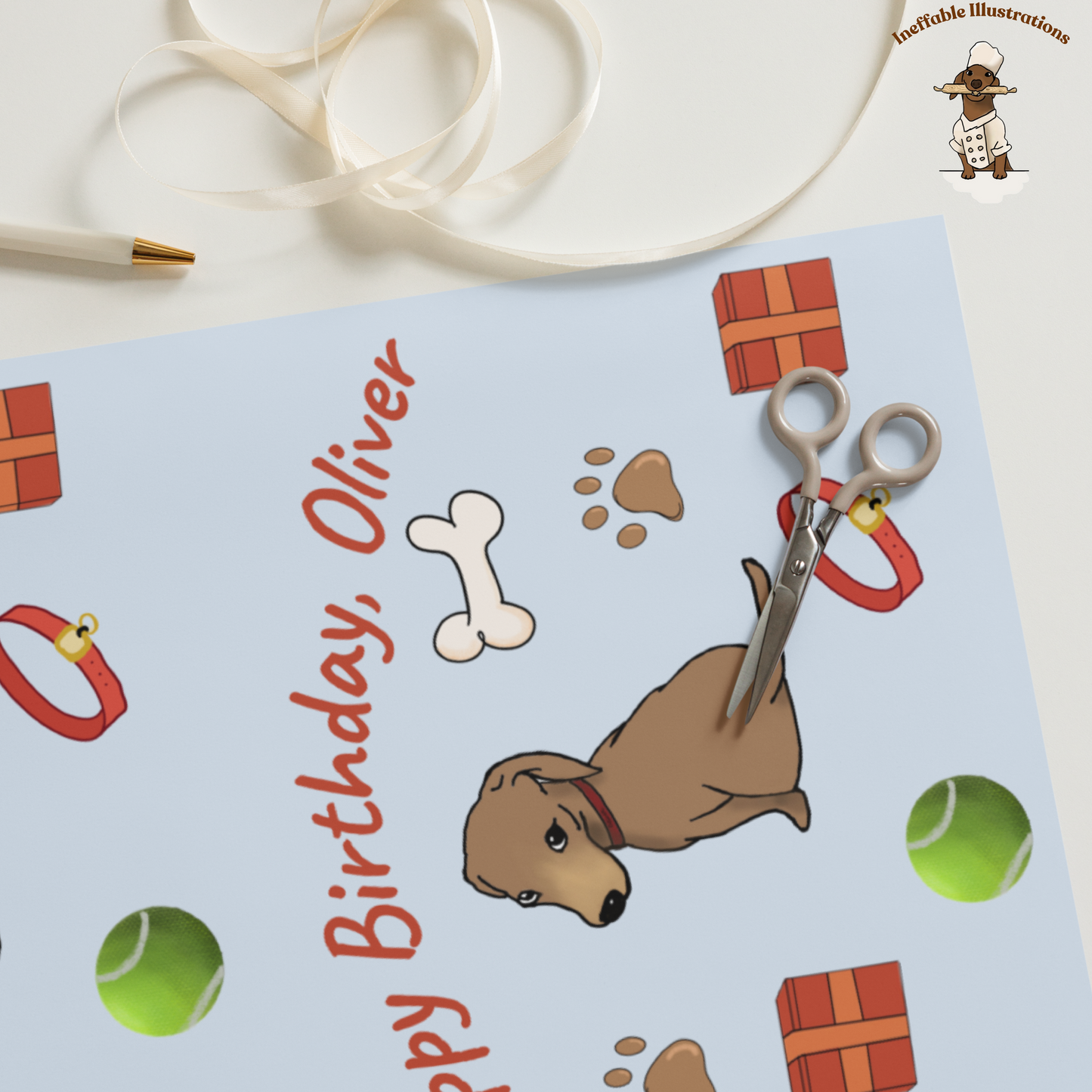 Personalized Dachshund Wrapping Paper - Festive Gift Wrap for Dog Lovers & Pet Parents - Cute Birthday Gift Wrap Sheets - Ineffable Illustrations