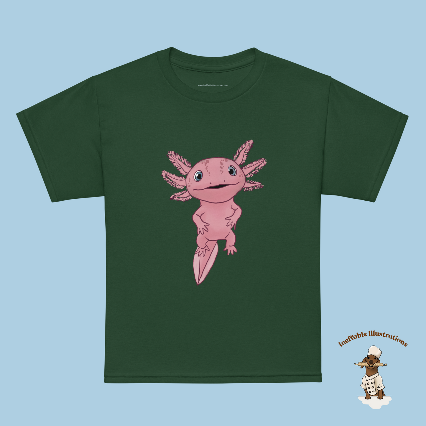 Cute Axolotl Youth T-Shirt | Adorable Axolotl Alex Hand Drawn Design for Kids | Fun Graphic Tee for Axolotl Lovers & Gifts