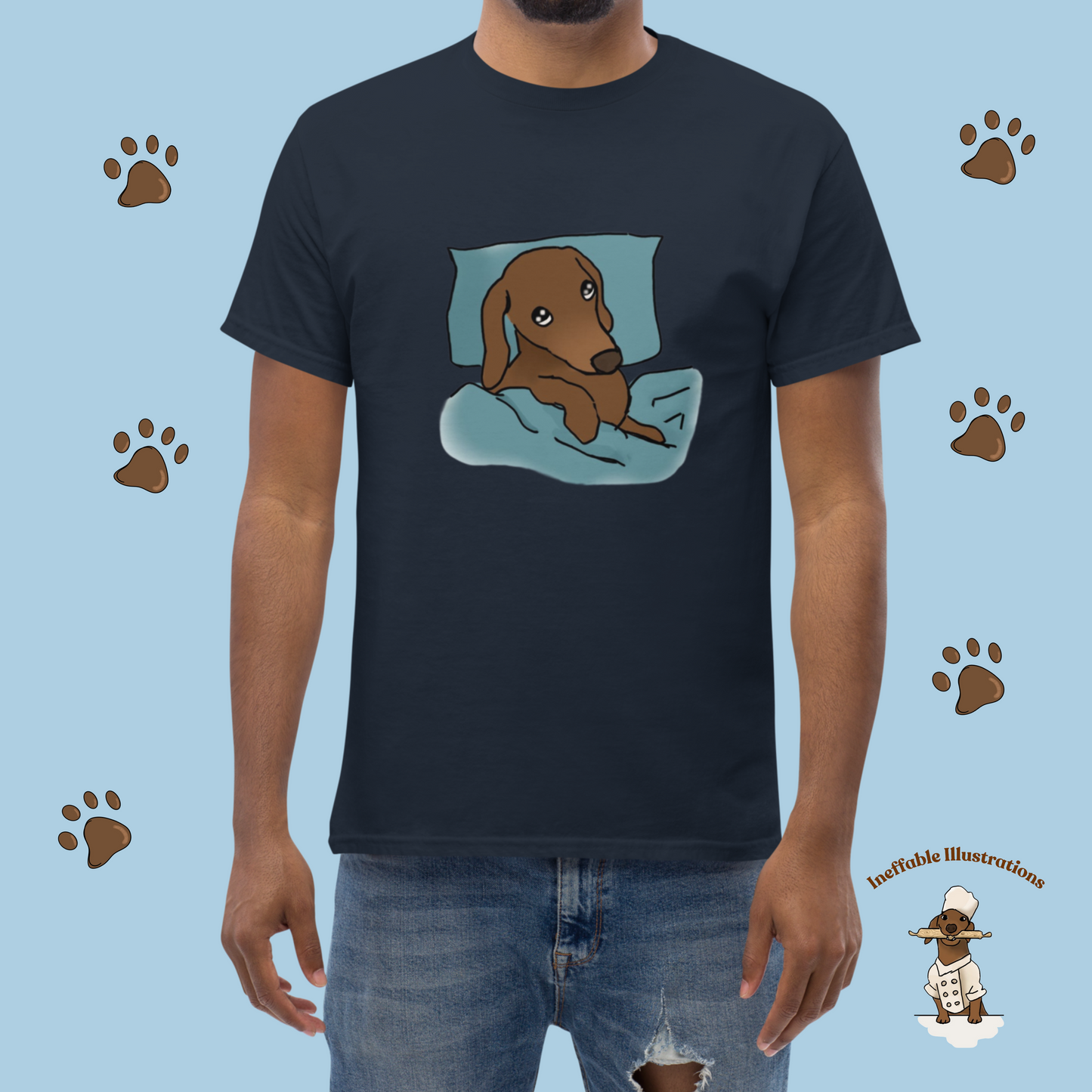 Shirt. Sleepy Dachshund Oliver Unisex Classic Tee, Cute Dog Lover Shirt, Funny Pet Gift, Comfortable Casual Wear for Dog Owners - Ineffable Illustrations