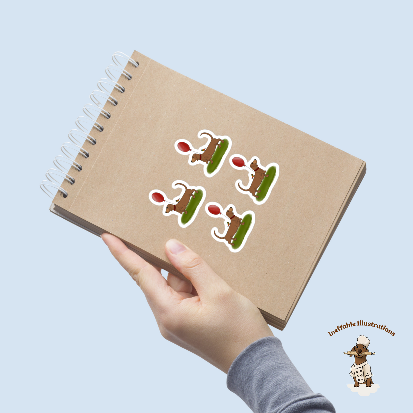Oliver Dachshund Birthday Party 4-Pack Stickers with Bird Friend