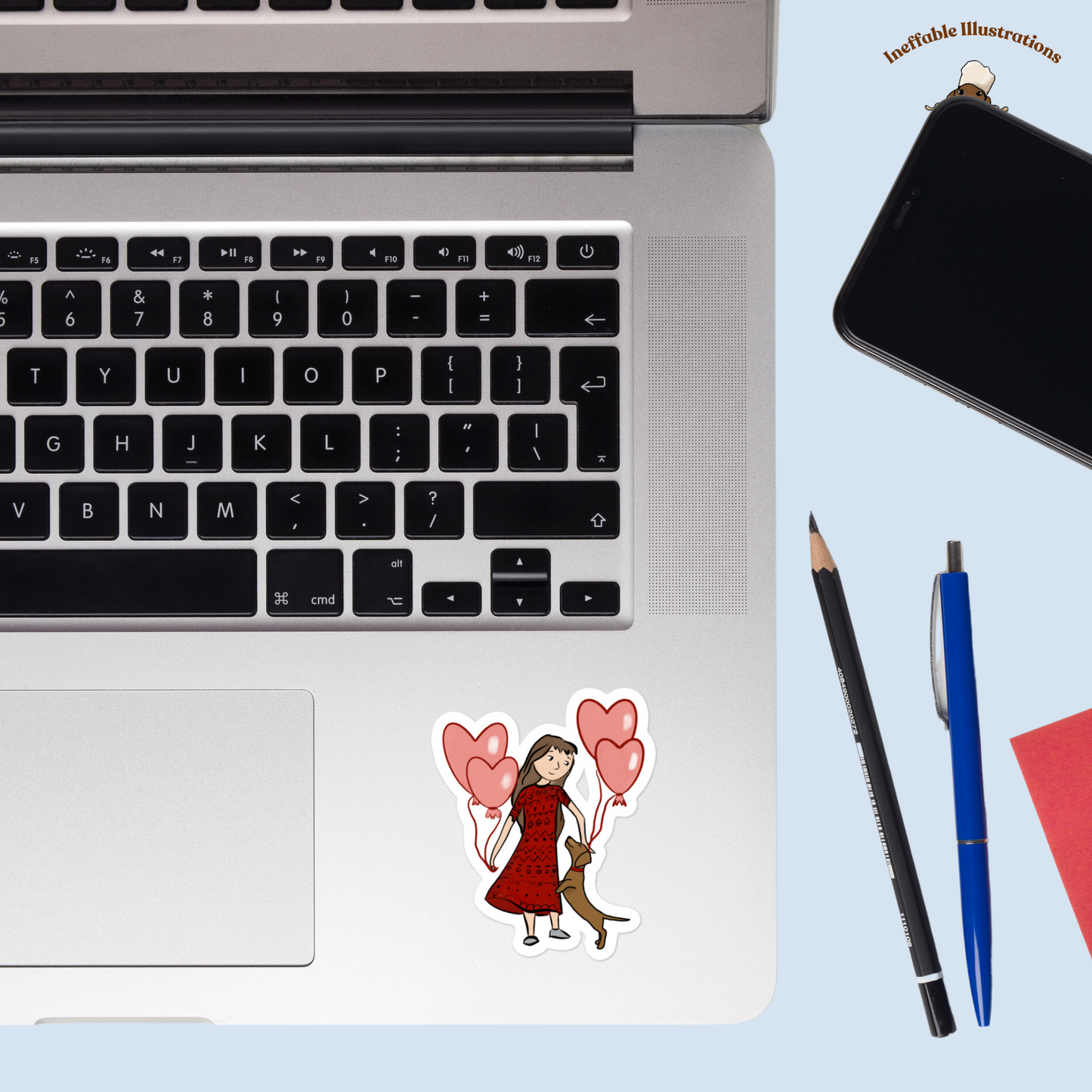Dachshund Sticker: Cute St. Valentine Design Featuring dachshund Oliver & Adorable Owner Molly, Perfect for Dog Lovers and Gifts! - Ineffable Illustrations