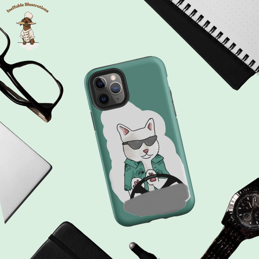 IPhone case. Durable Dual-Layer iPhone Case Featuring Ralph the Cat in a Luxurious Car - Fun & Functional! - Ineffable Illustrations