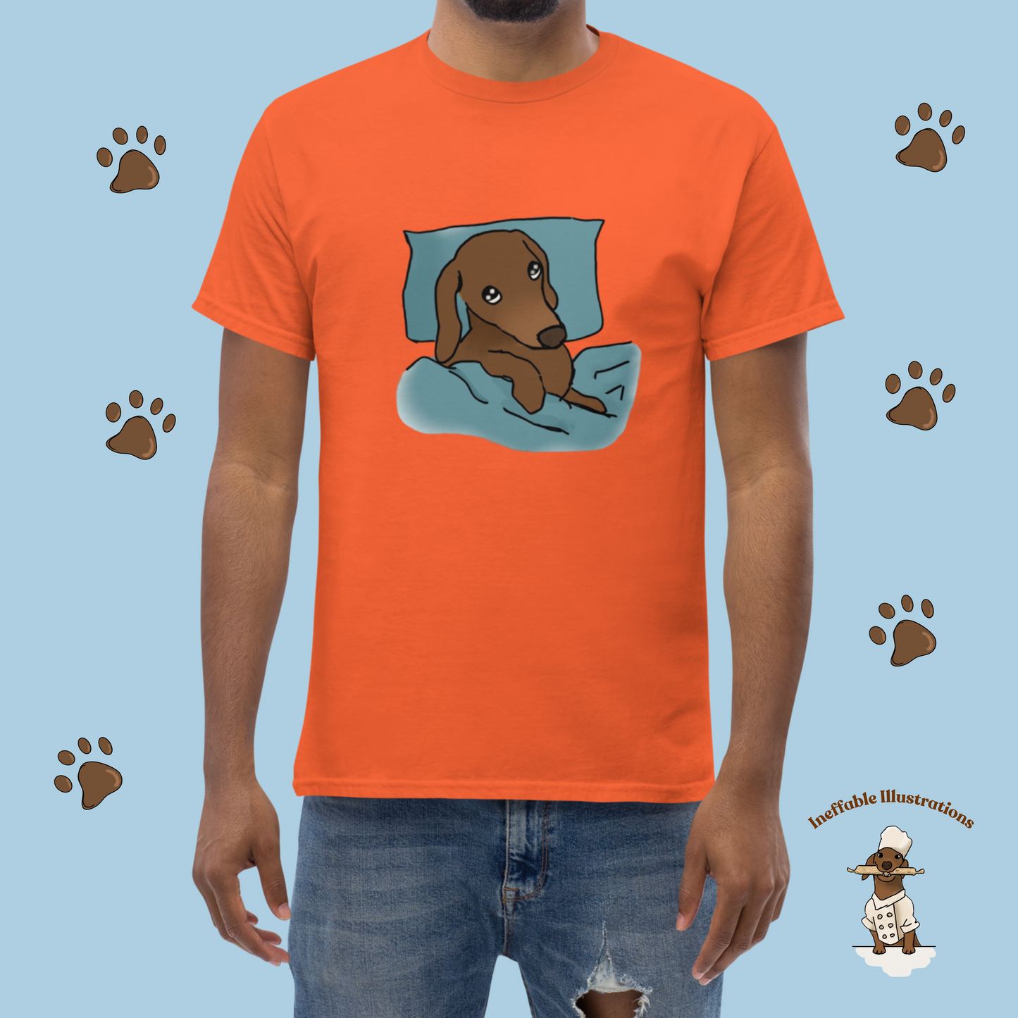 Shirt. Sleepy Dachshund Oliver Unisex Classic Tee, Cute Dog Lover Shirt, Funny Pet Gift, Comfortable Casual Wear for Dog Owners - Ineffable Illustrations