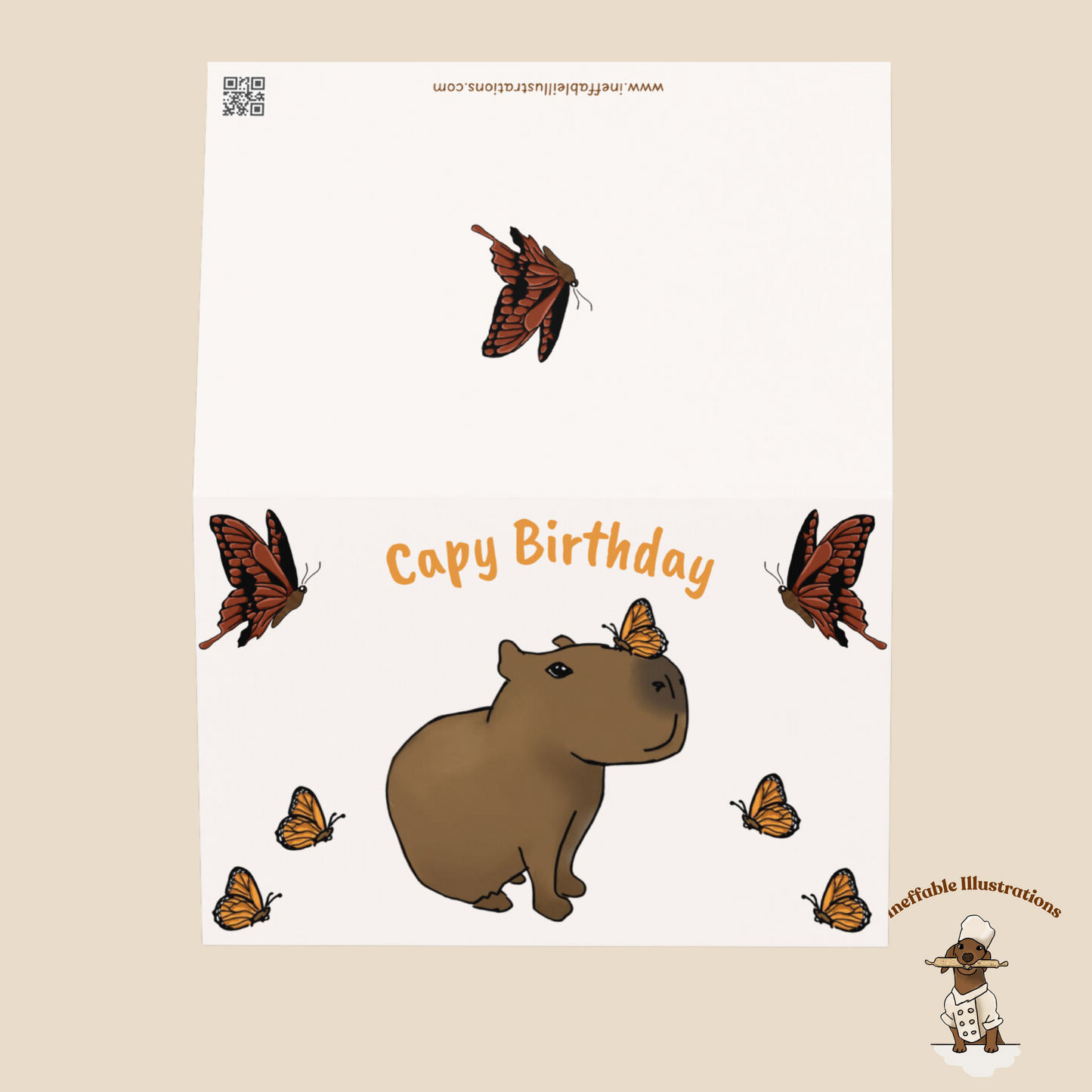 Capybara Birthday Card: Capybara Jolly Design with Butterflies, Cute Animal Greeting Card for Friends & Family, Unique Birthday Wishes - Ineffable Illustrations