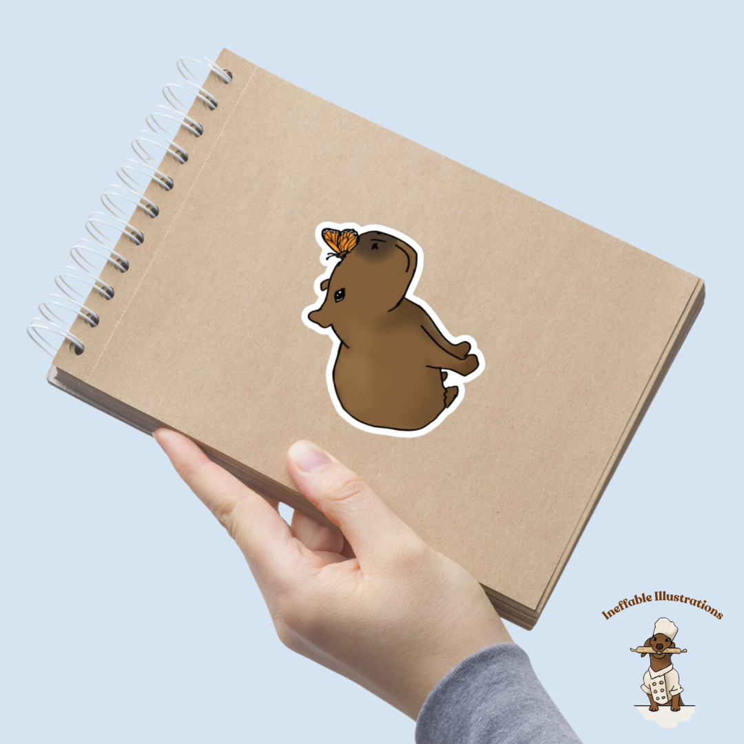 Sticker "Jolly with butterfly". Cute Hand Drawn Capybara Jolly and Butterfly Sticker - Cheers you up and Inspires Daily! - Ineffable Illustrations