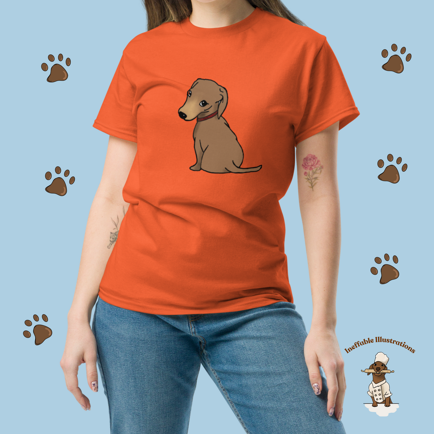 Shirt. Dachshund T-Shirt, Unisex Classic Tee with Cute Dachshund Oliver Design, Funny Pet Lover Gift, Dog Mom or Dad Apparel, Hand Drawn - Ineffable Illustrations