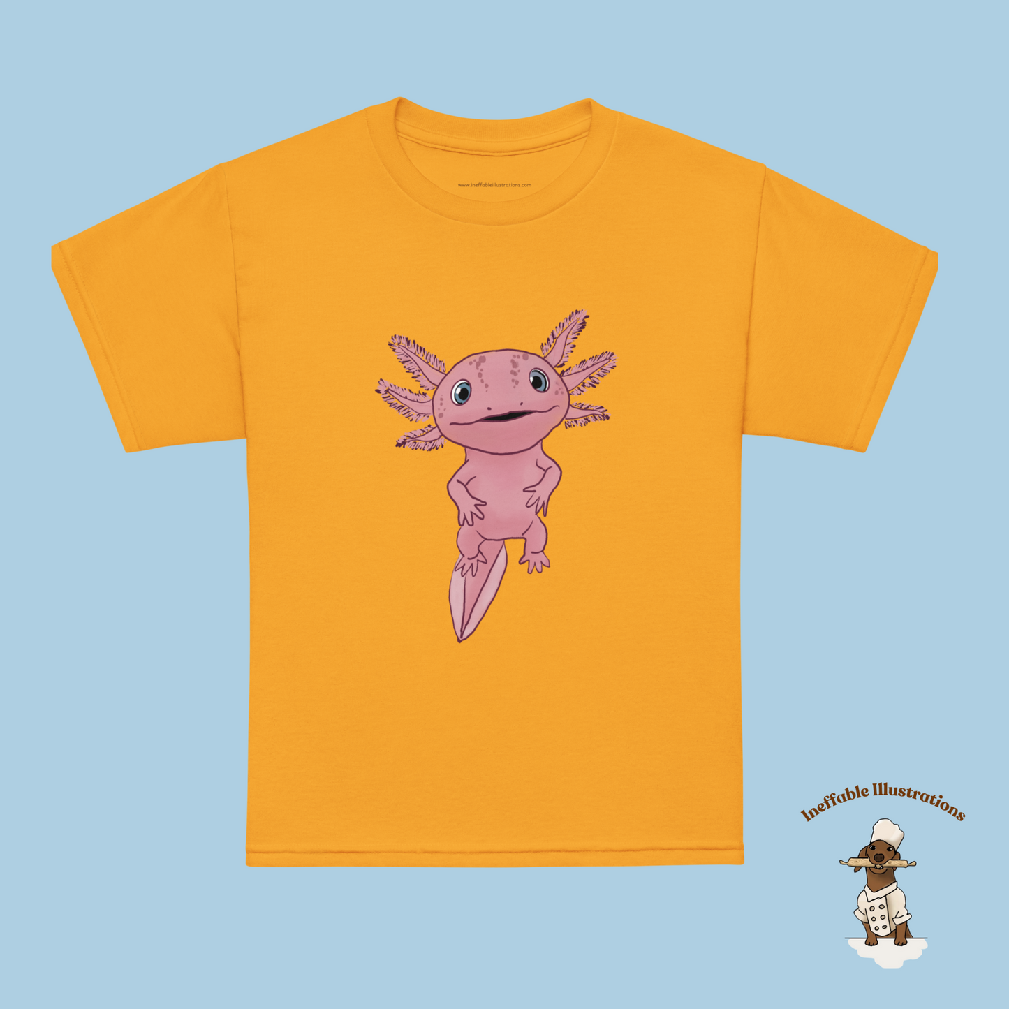 Cute Axolotl Youth T-Shirt | Adorable Axolotl Alex Hand Drawn Design for Kids | Fun Graphic Tee for Axolotl Lovers & Gifts