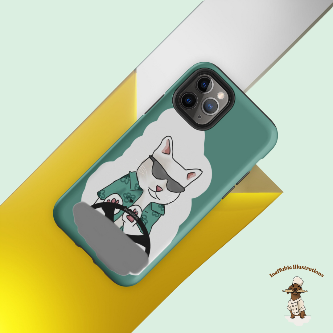 IPhone case. Durable Dual-Layer iPhone Case Featuring Ralph the Cat in a Luxurious Car - Fun & Functional! - Ineffable Illustrations