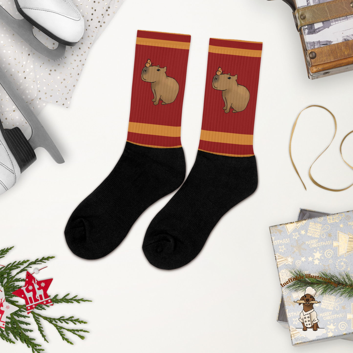 Capybara Socks with Capybara Jolly with Butterfly, Cute Animal Socks, Cozy Gift for Animal Lovers, Fun Capybara Apparel, Unisex Socks - Ineffable Illustrations