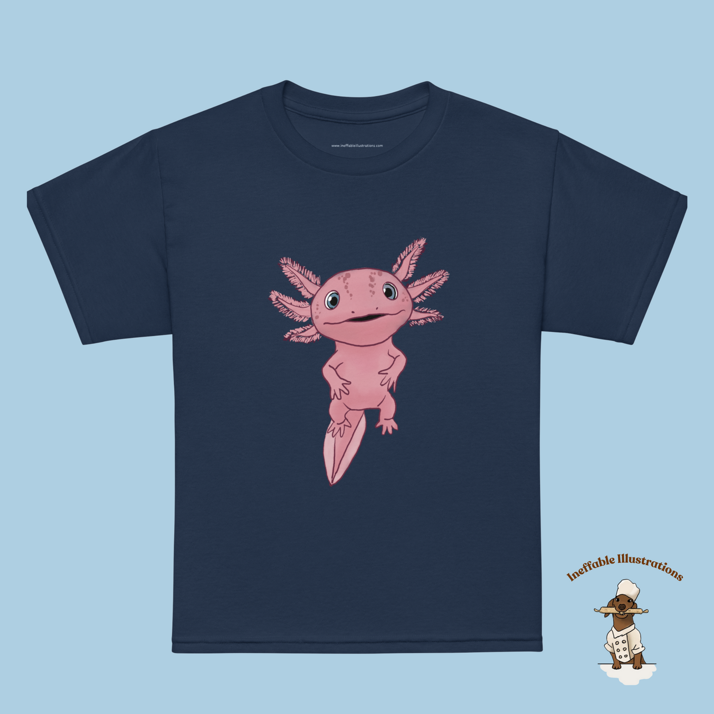 Cute Axolotl Youth T-Shirt | Adorable Axolotl Alex Hand Drawn Design for Kids | Fun Graphic Tee for Axolotl Lovers & Gifts