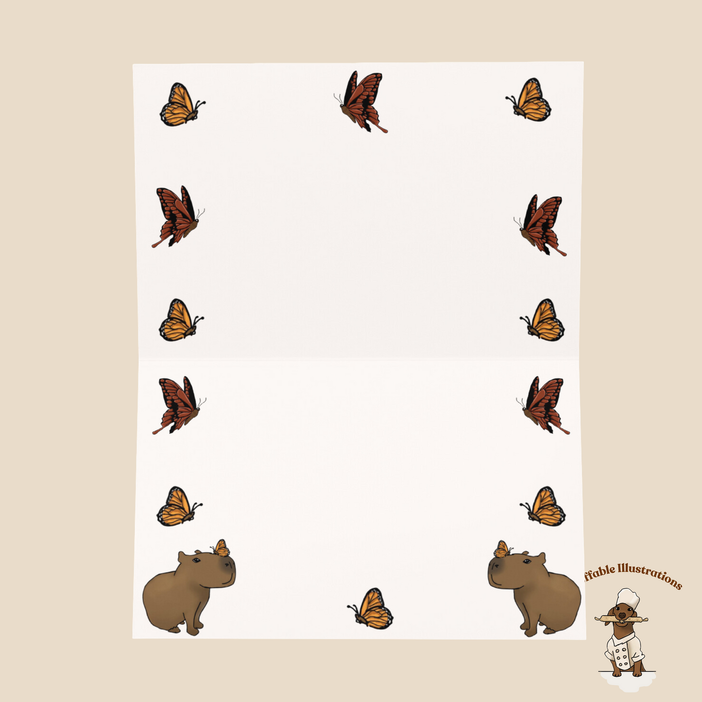Capybara Birthday Card: Capybara Jolly Design with Butterflies, Cute Animal Greeting Card for Friends & Family, Unique Birthday Wishes - Ineffable Illustrations