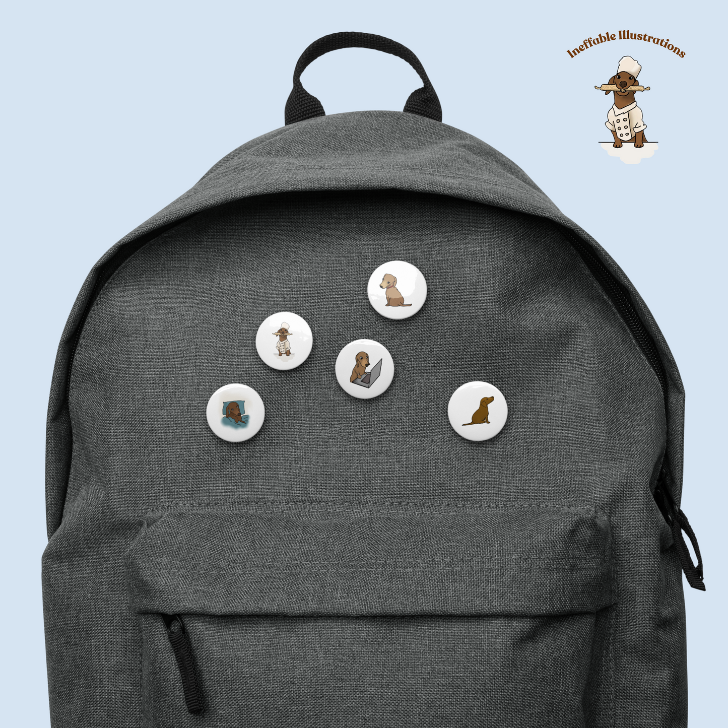 Dachshund Button Pins Set of Cute Oliver Enjoying Life | Fun Dog Accessories & Gifts for Pet Lovers - Ineffable Illustrations