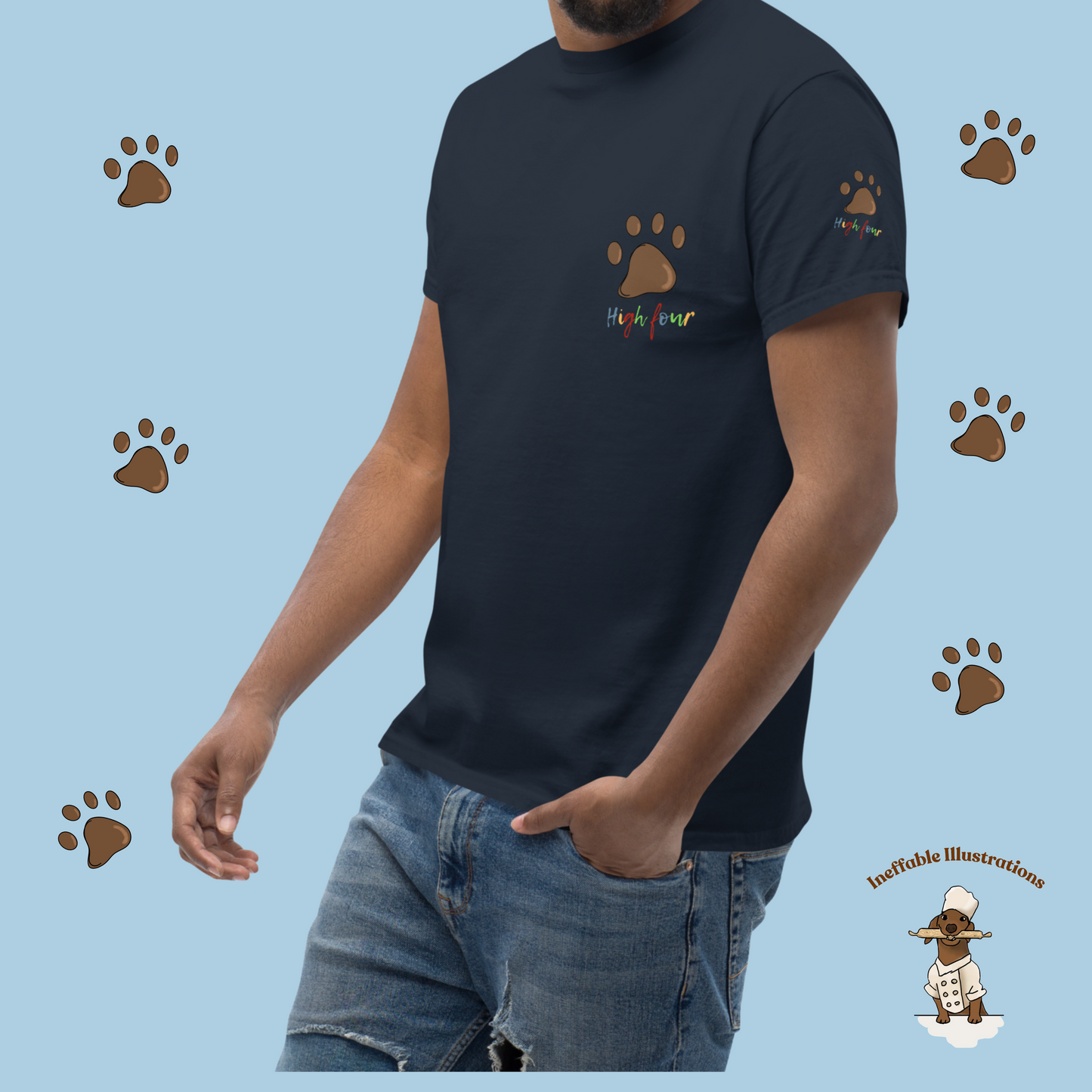 Dog Paw Tee - Unisex Classic T-Shirt for Dog Lovers and Dachshund Fans, Cute & Comfortable Pet Apparel, High Four with Your Furry Friend - Ineffable Illustrations