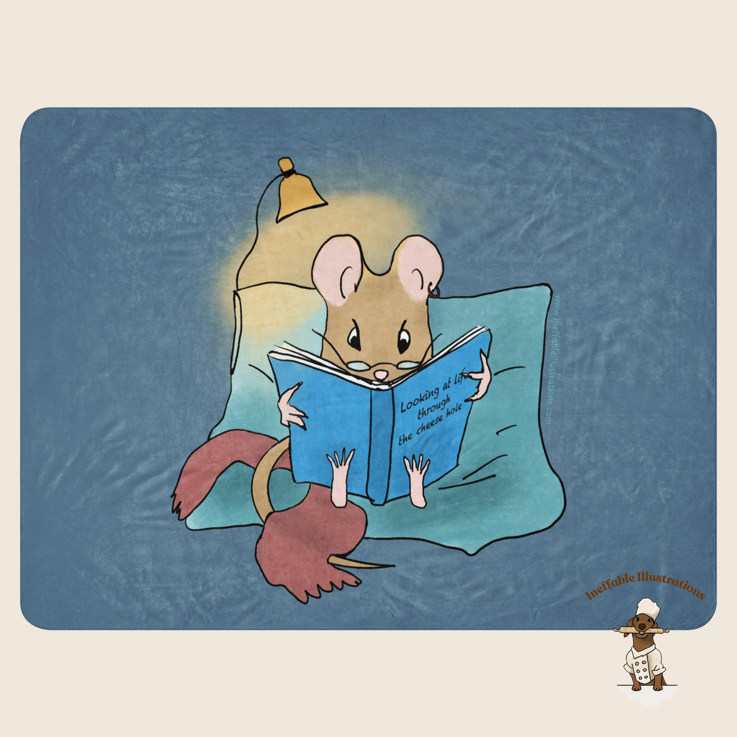 Sherpa Blanket with Cute Mouse Pedro Reading Book | Cozy Throw for Kids & Adults | Perfect Gift for Book Lovers - Ineffable Illustrations