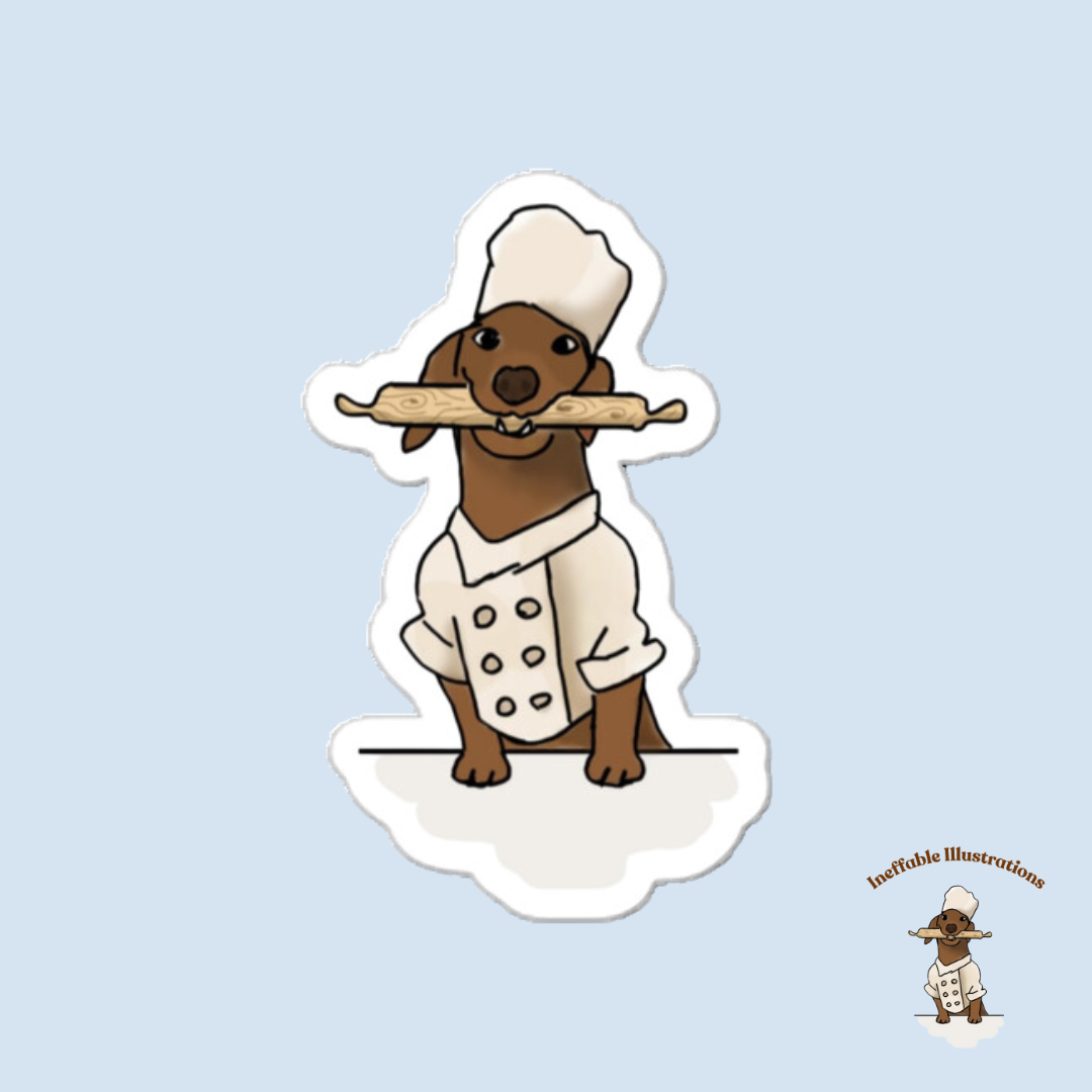 Stickers. Dachshund Chef Stickers Set | 4 Bubble-Free Durable Dog Lover Stickers for Laptop, Notebook & Luggage | Hand-Illustrated - Ineffable Illustrations