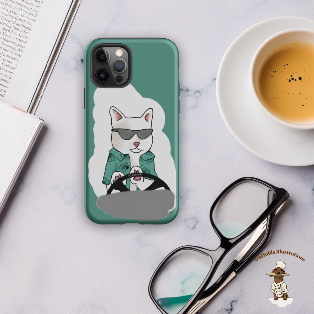 IPhone case. Durable Dual-Layer iPhone Case Featuring Ralph the Cat in a Luxurious Car - Fun & Functional! - Ineffable Illustrations