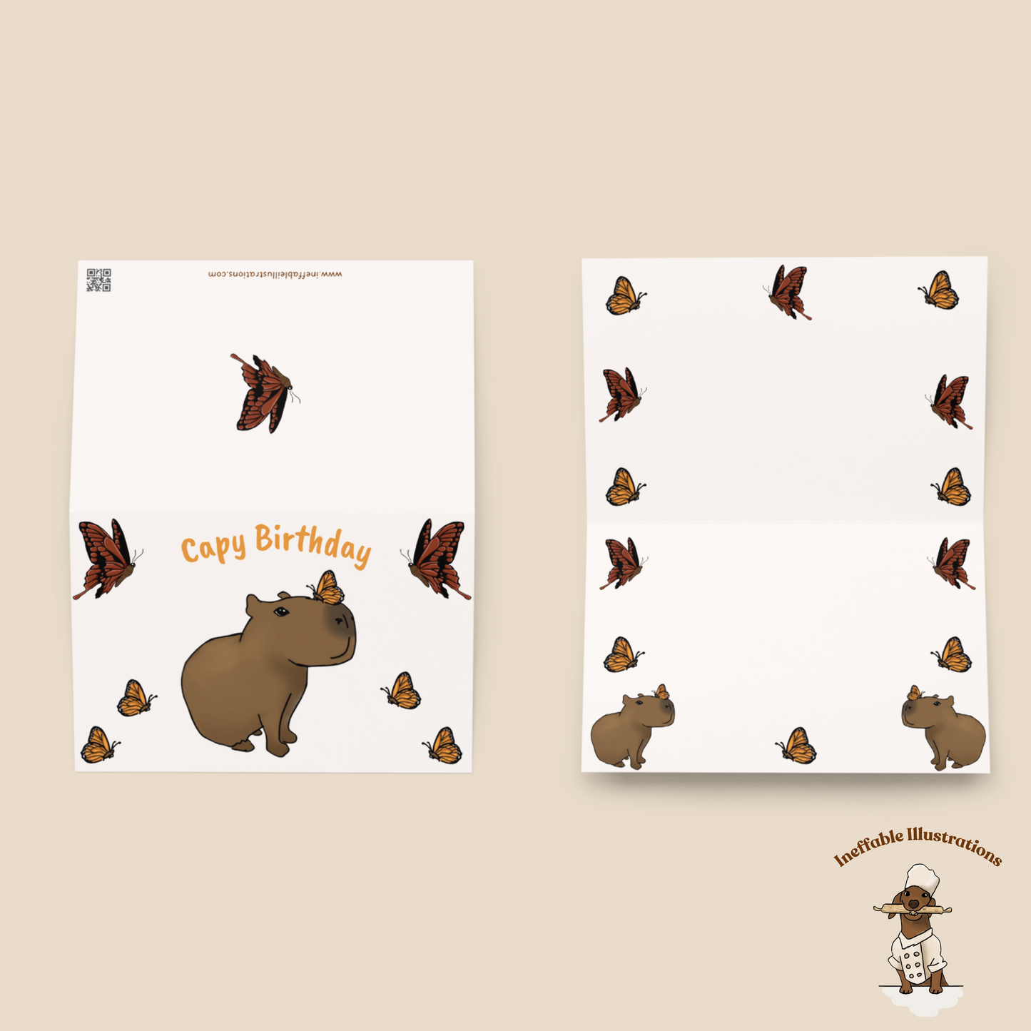 Capybara Birthday Card: Capybara Jolly Design with Butterflies, Cute Animal Greeting Card for Friends & Family, Unique Birthday Wishes - Ineffable Illustrations