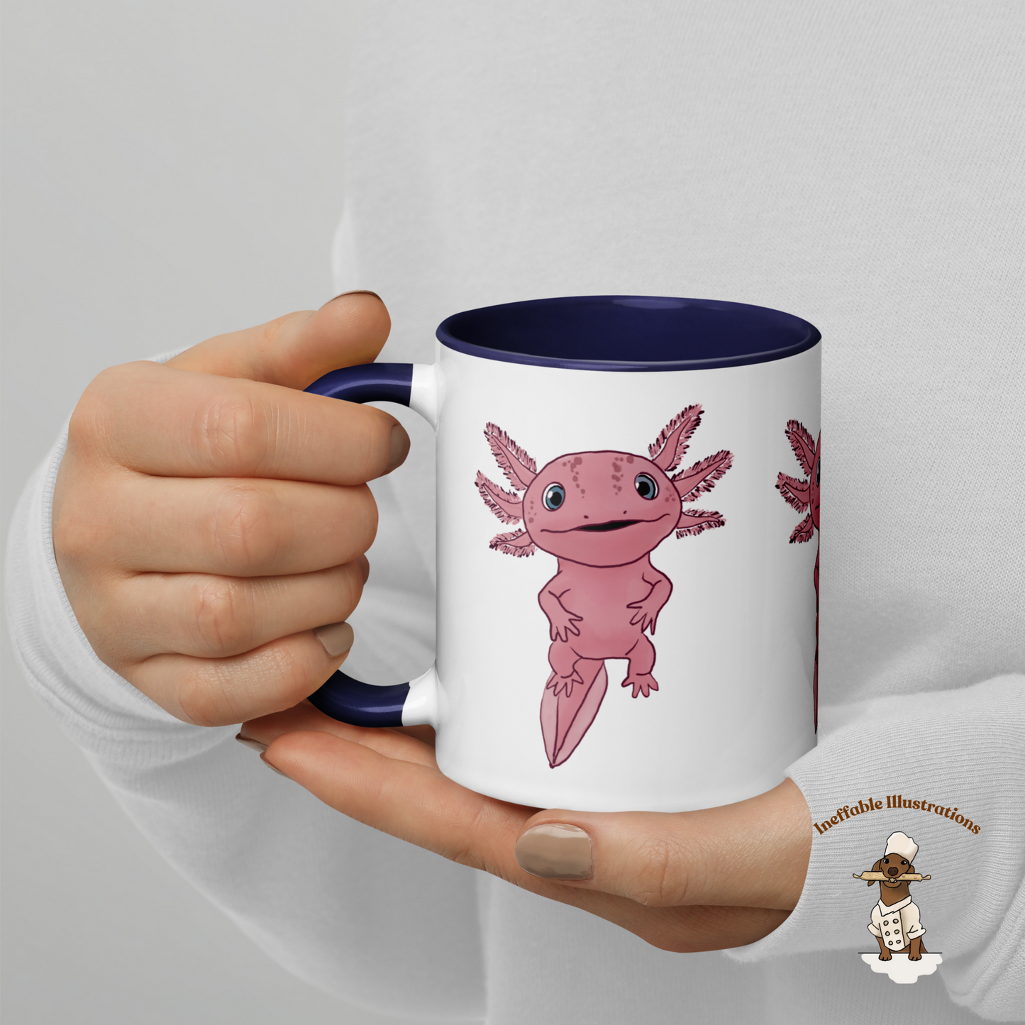 Axolotl Mug with Color Inside, Cute Hand Drawn Axolotl Design, Perfect Gift for Animal Lovers & Unique Coffee or Tea Cup - Ineffable Illustrations