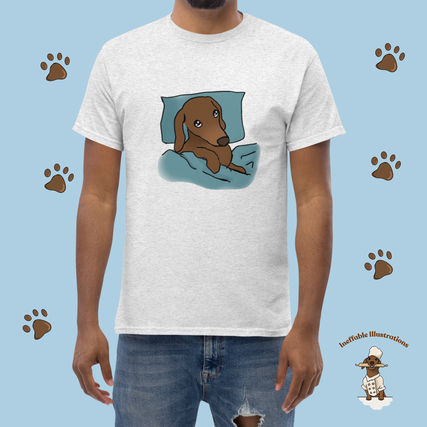 Shirt. Sleepy Dachshund Oliver Unisex Classic Tee, Cute Dog Lover Shirt, Funny Pet Gift, Comfortable Casual Wear for Dog Owners - Ineffable Illustrations
