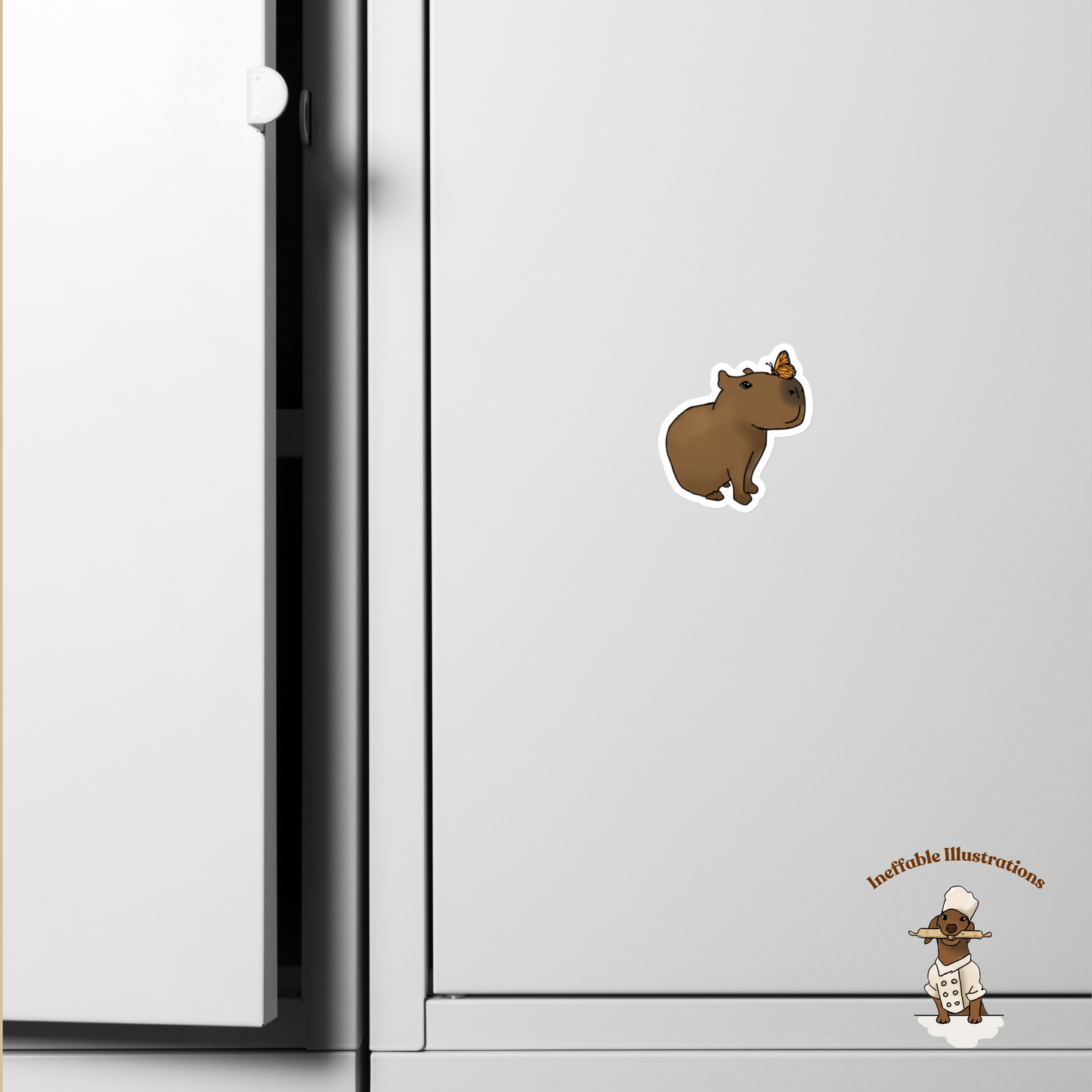 Capybara Magnet with Cute capybara Jolly & Butterfly design | Animal Lovers Gift, Fridge Decor, Cuteness Overload - Ineffable Illustrations