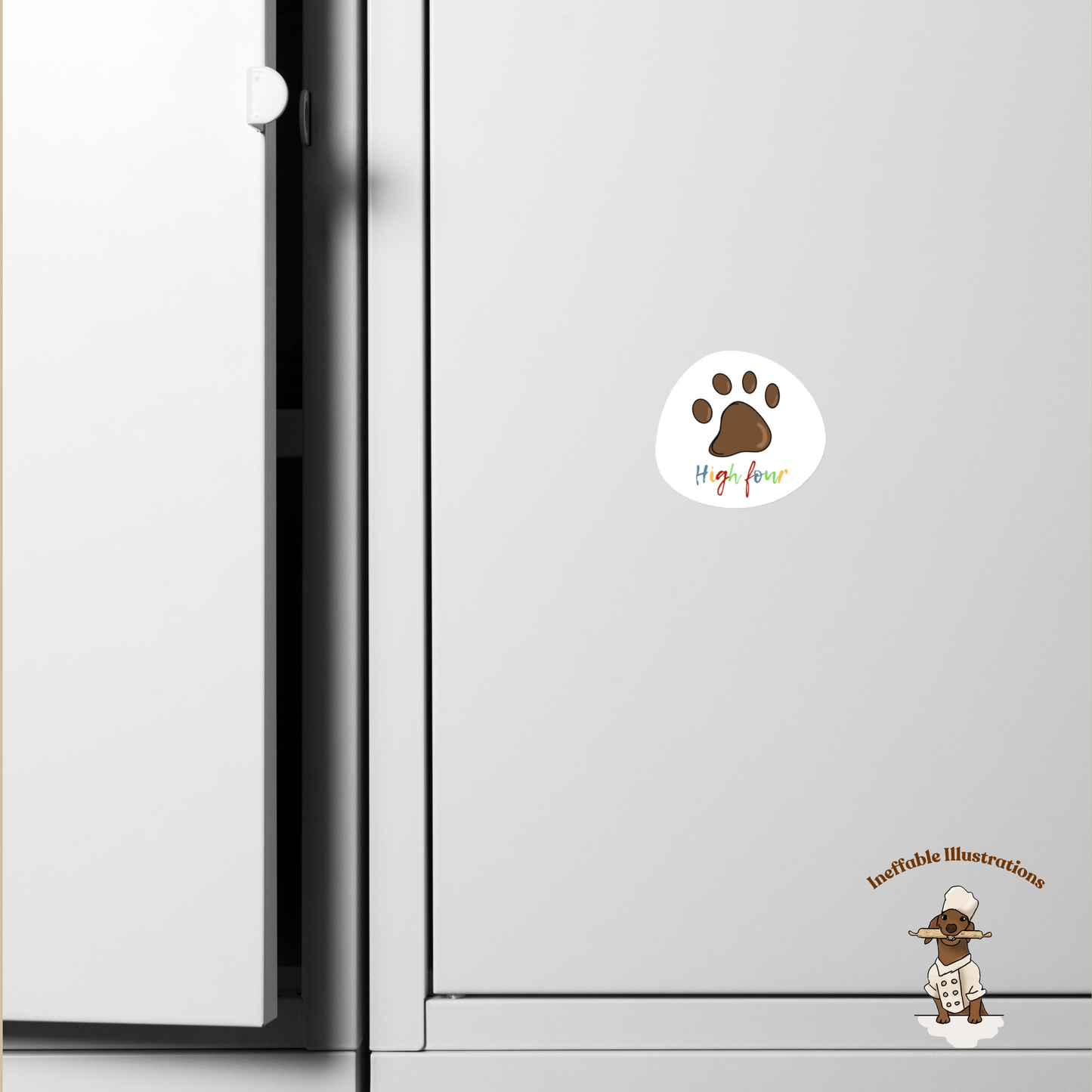 Dog Paw Magnet with High Four Quote, Cute Pet Lover Gift, Dog-Themed Decor, Fun Refrigerator Magnet for Animal Lovers - Ineffable Illustrations
