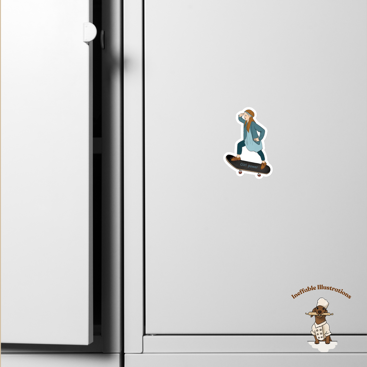 Hand Drawn Girl Molly Skating Magnet - Cute Skateboard Art Gift, Unique Refrigerator Magnet, Fun Décor for Teens & Kids - Ineffable Illustrations