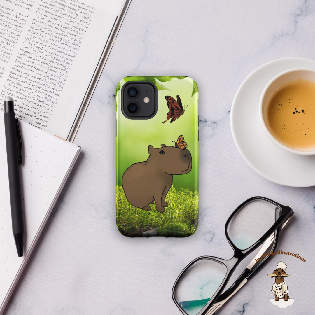 IPhone case "Cute Capybara Jolly and Butterflies". Tough Case for iPhone® Drawn by hand. - Ineffable Illustrations