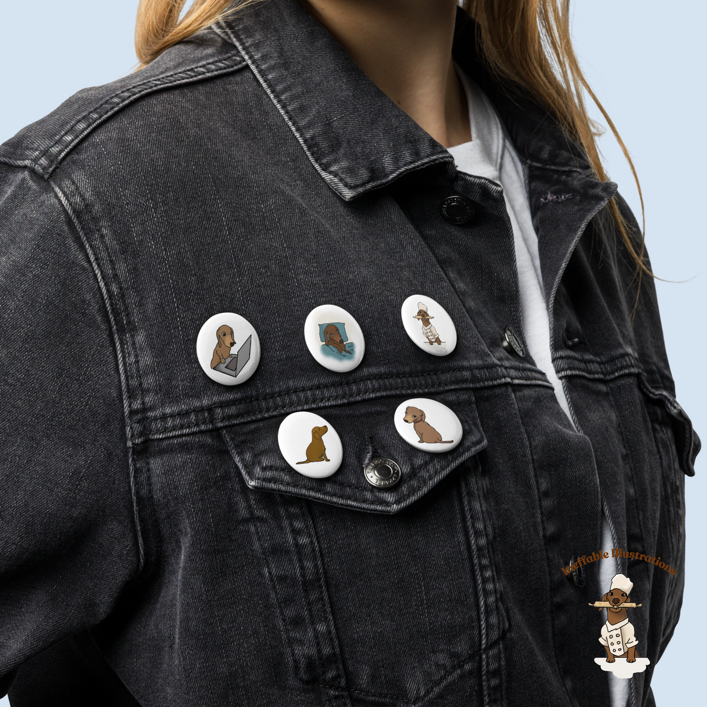 Dachshund Button Pins Set of Cute Oliver Enjoying Life | Fun Dog Accessories & Gifts for Pet Lovers - Ineffable Illustrations