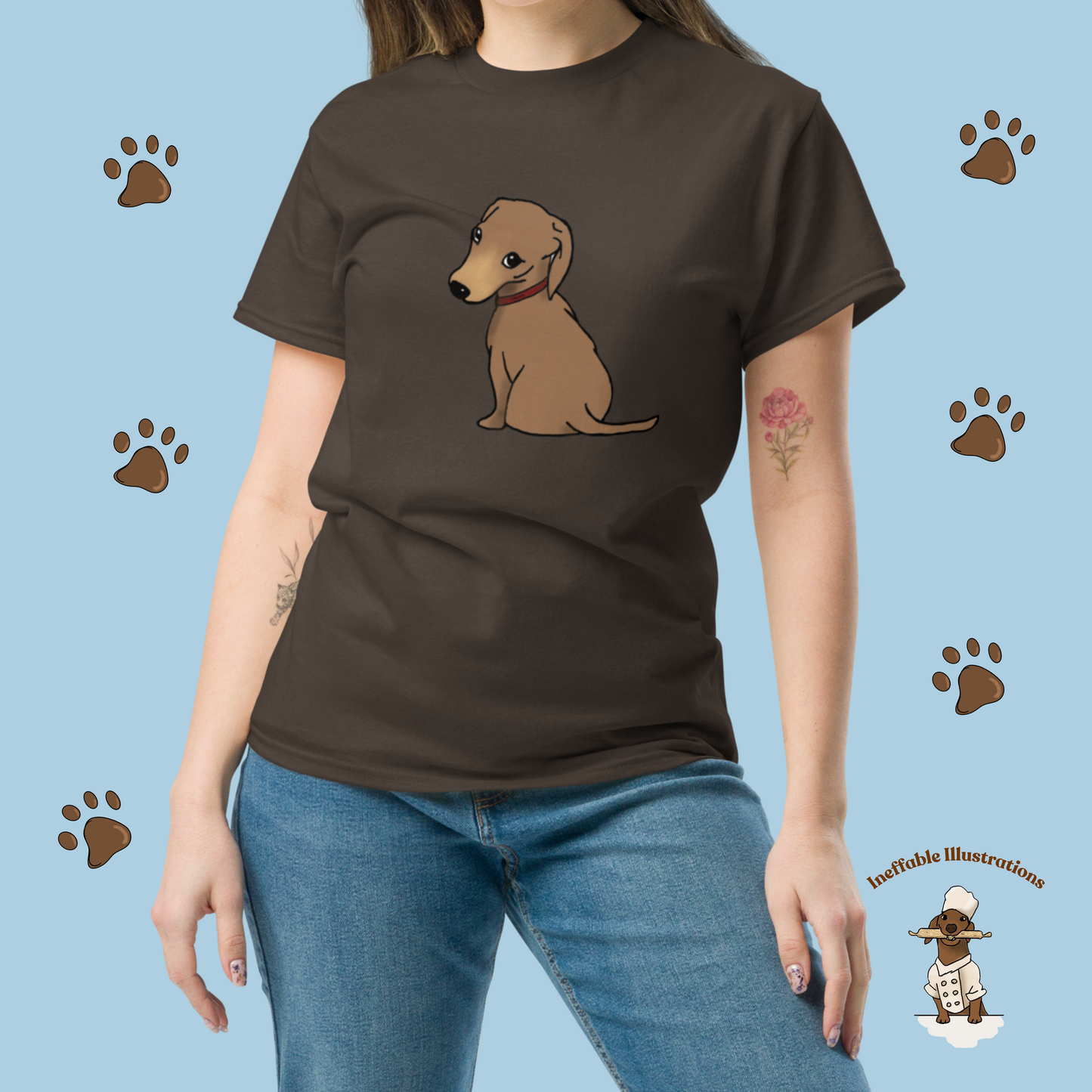 Shirt. Dachshund T-Shirt, Unisex Classic Tee with Cute Dachshund Oliver Design, Funny Pet Lover Gift, Dog Mom or Dad Apparel, Hand Drawn - Ineffable Illustrations