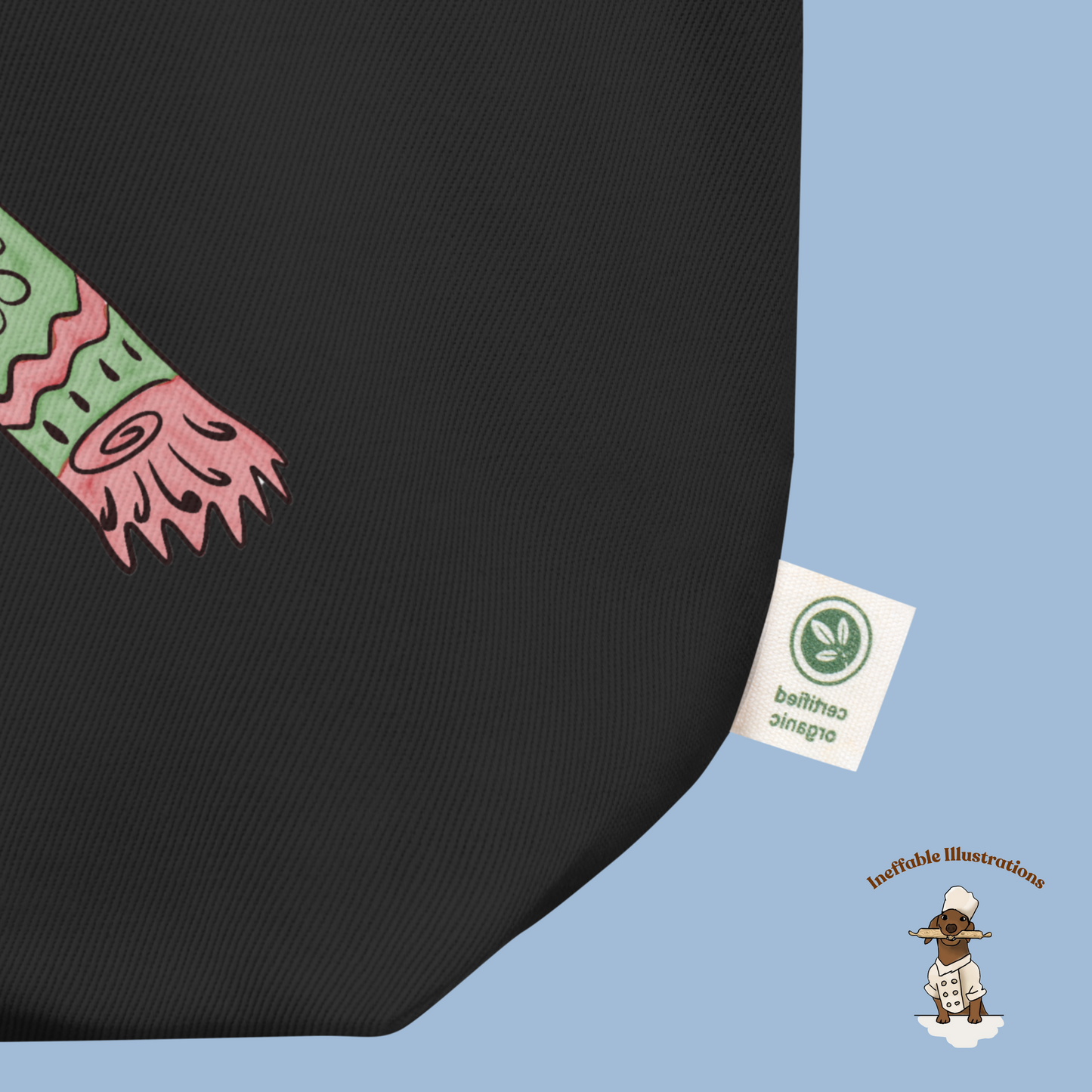 Eco Tote Bag with Cute Dachshund Oliver, Yarn, Knitting Needles and Knitted Scarf, Perfect for Dog Lovers & Crafters, Reusable Shopping Tote - Ineffable Illustrations
