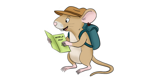 Pedro the mouse character planning his big adventure - cute illustration for children