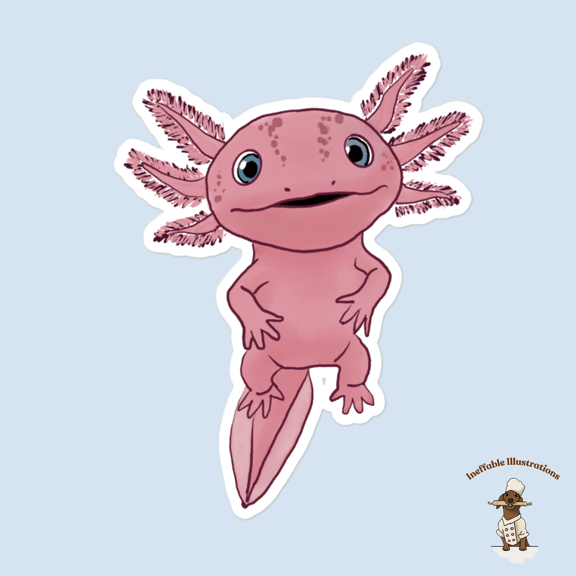 Cute Axolotl Alex Stickers Bubble-Free Durable Decals for Laptop, Water Bottle & Scrapbooking, Adorable Aquatic Animal Decor - Ineffable Illustrations