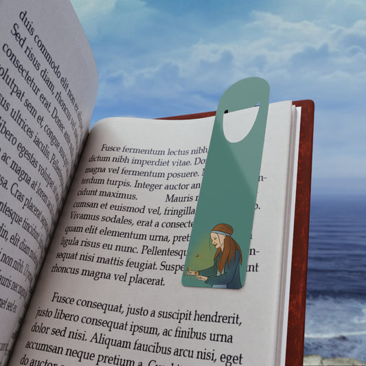 Hand Drawn Girl with Fireflies Bookmark, Unique Illustrated Reading Accessory, Gift for Book Lovers, Artistic Paper Marker