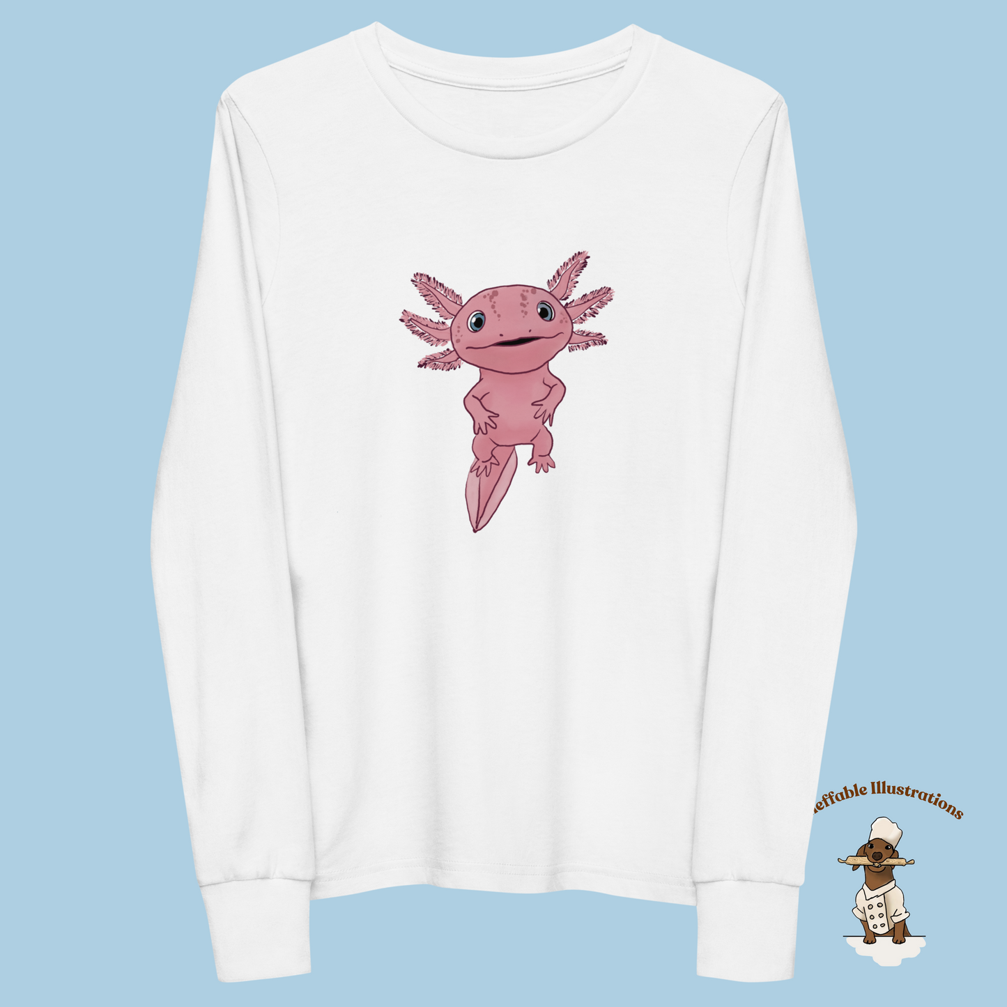 Axolotl Youth Long Sleeve Tee, Cute Axolotl Shirt for Kids, Adorable Hand Drawn Illustration Tee, Fun Gift for Boys & Girls