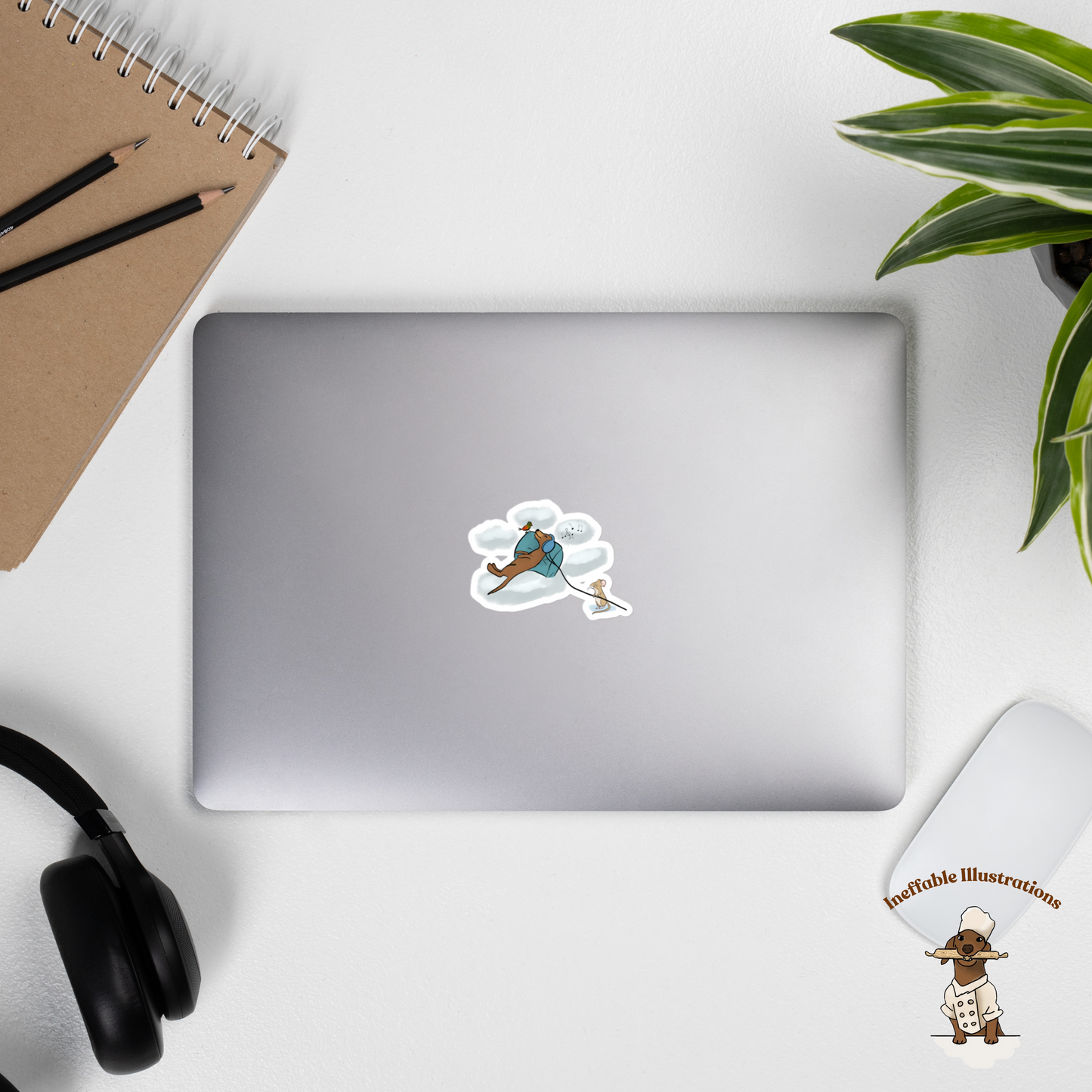 Dachshund Oliver & Mouse Pedro Bubble-Free Stickers, Cute Music and Clouds Design, Durable Vinyl Decals for Laptops and Water Bottles - Ineffable Illustrations