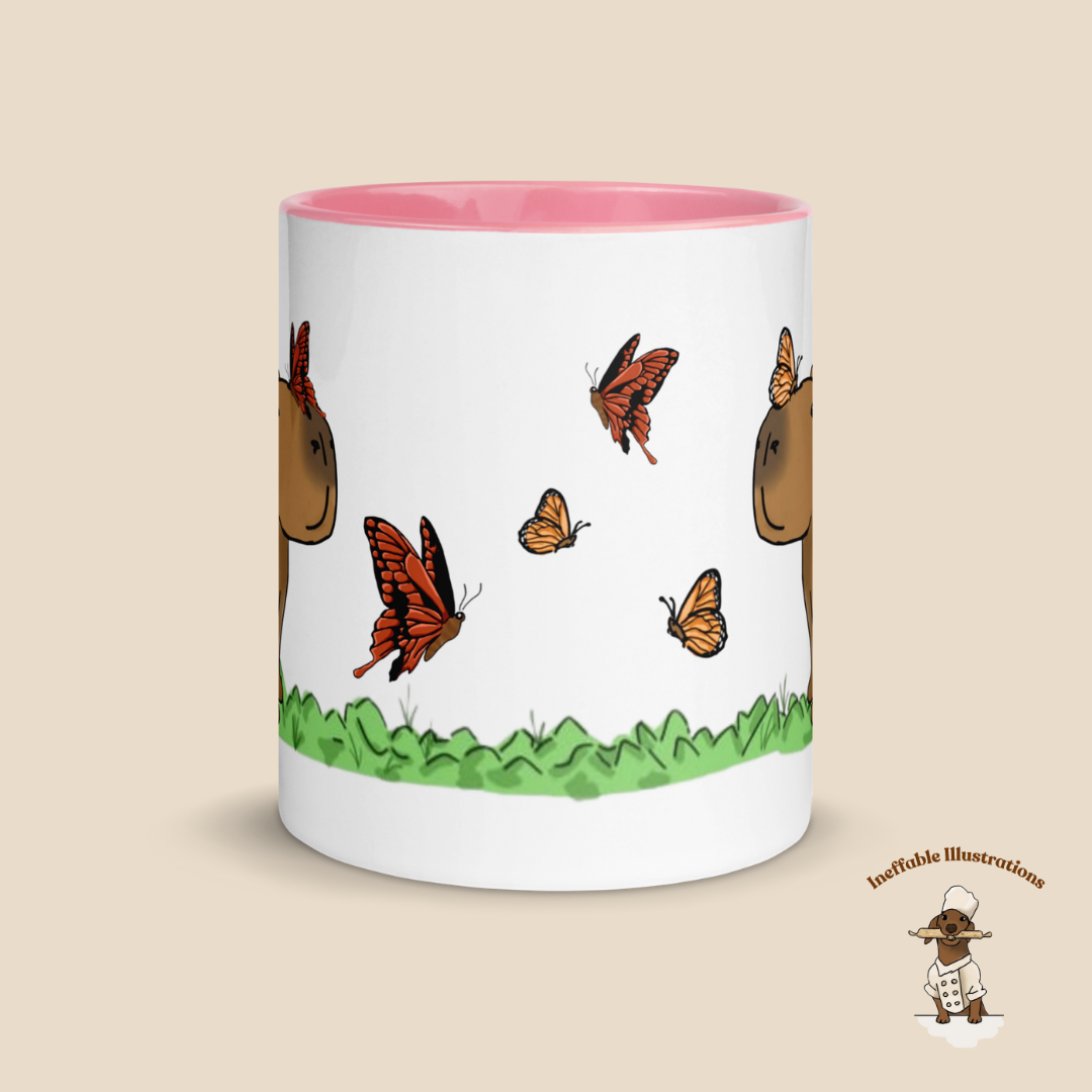 Mug "Jolly playing with butterflies". Hand-drawn Capybaras and Butterflies Ceramic Mug - Colorful and Charming!