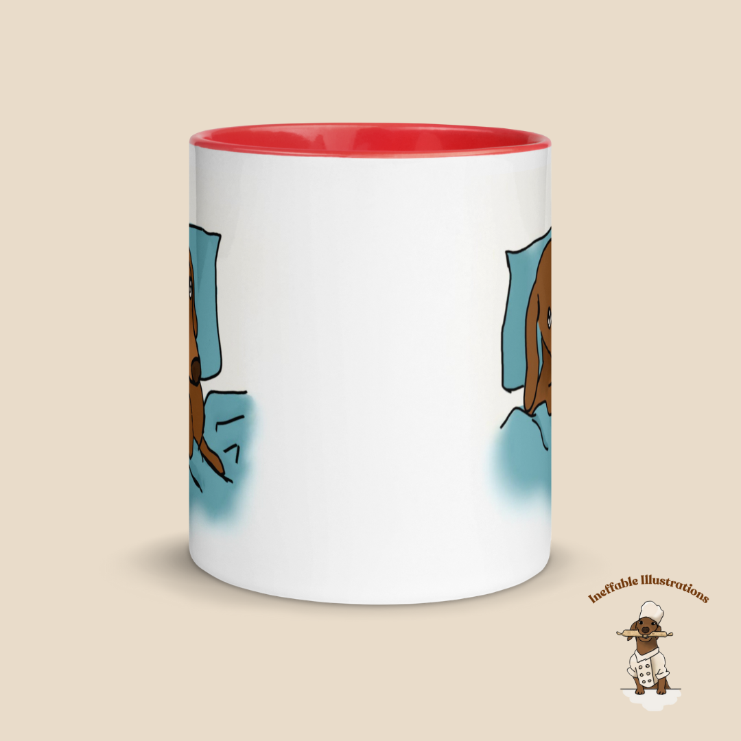 Mug "Sleepy Oliver". Dachshund Mug with Color Inside - Hand-Illustrated Cute Dog Design by Teen Artist, Unique Gift for Dog Lovers & Pet Owners