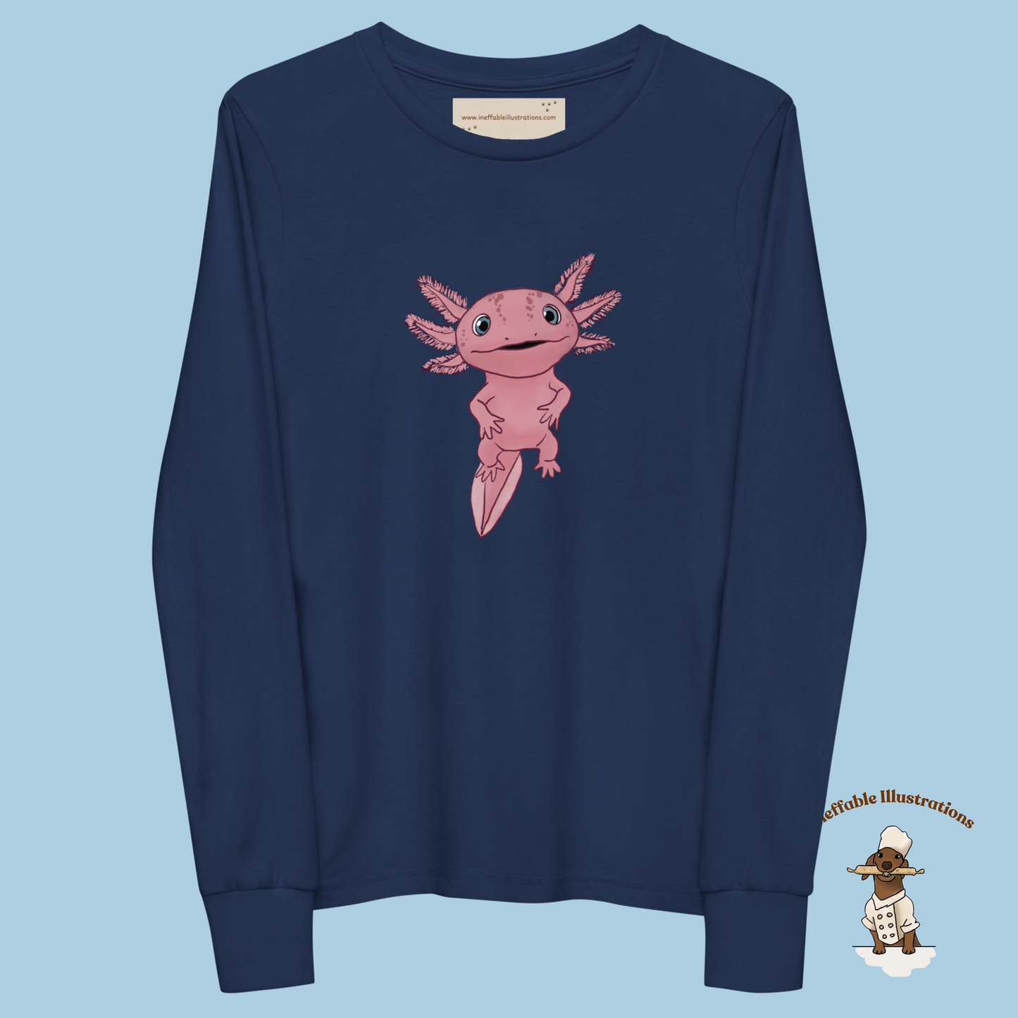 Axolotl Youth Long Sleeve Tee, Cute Axolotl Shirt for Kids, Adorable Hand Drawn Illustration Tee, Fun Gift for Boys & Girls