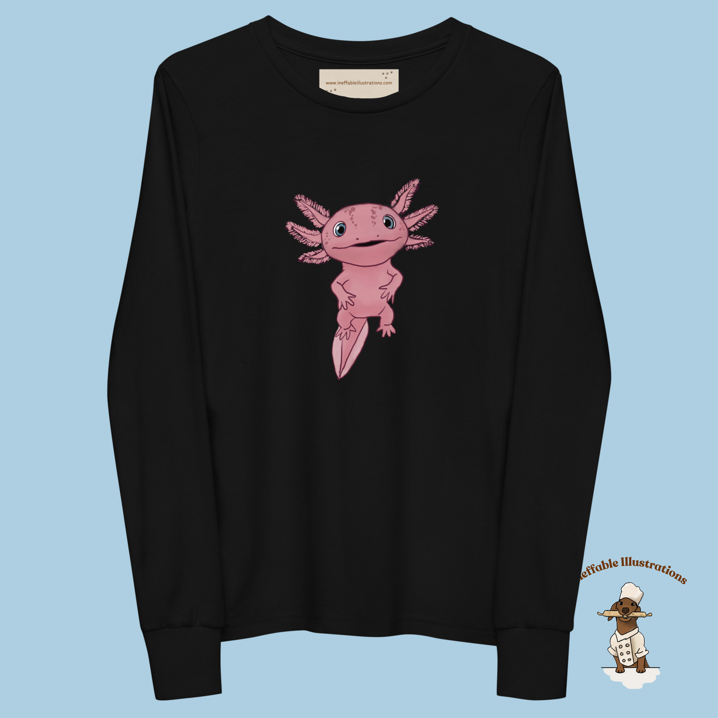 Axolotl Youth Long Sleeve Tee, Cute Axolotl Shirt for Kids, Adorable Hand Drawn Illustration Tee, Fun Gift for Boys & Girls