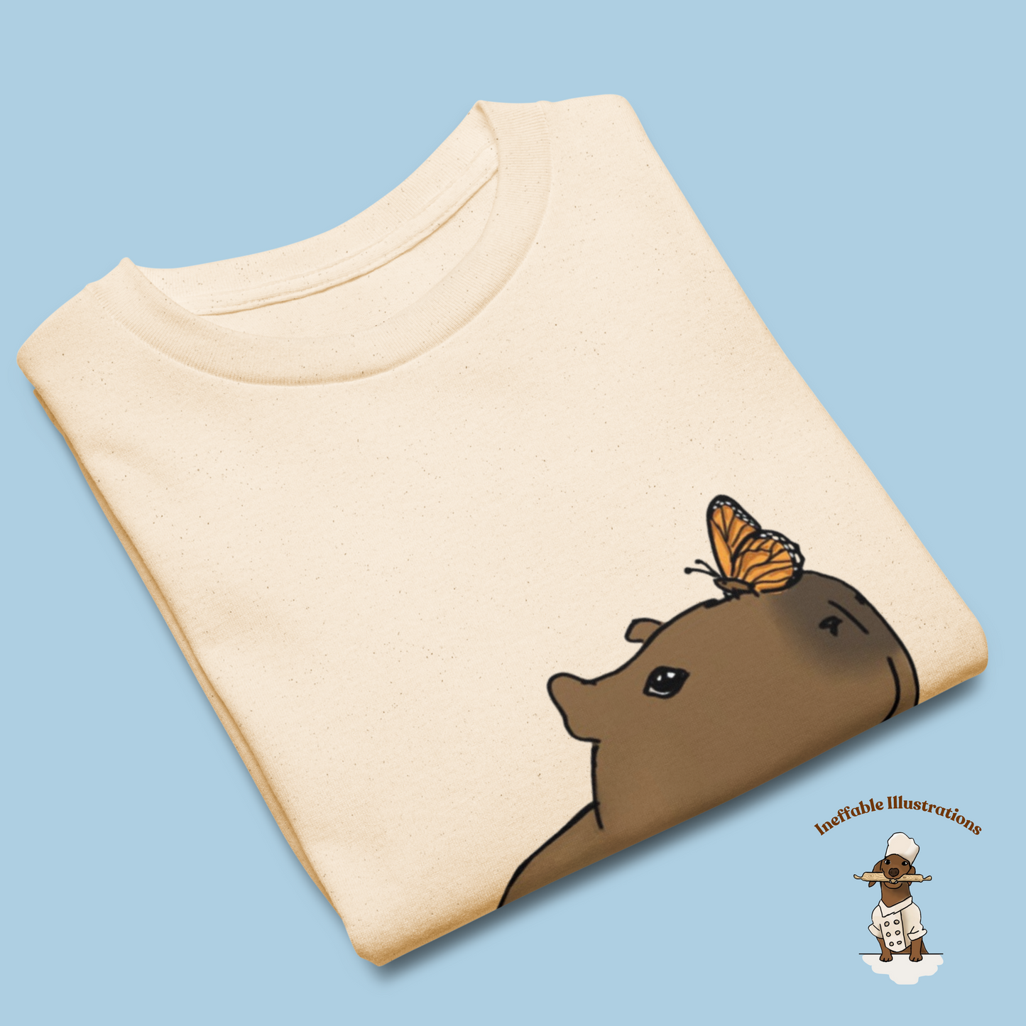 Youth Classic Tee with Hand Drawn Cute Capybara Jolly with Butterfly Shirt Kids Animal Graphic Top - Ineffable Illustrations