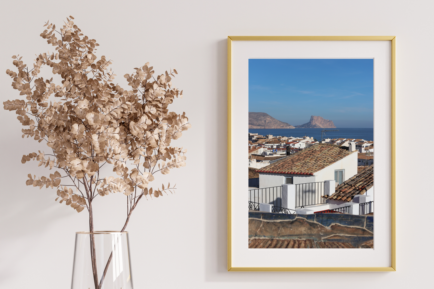 Mediterranean Spanish Town Photography Print, Sea & Mountains Artwork, Coastal Wall Decor, Landscape Photo, Home Decor Gift