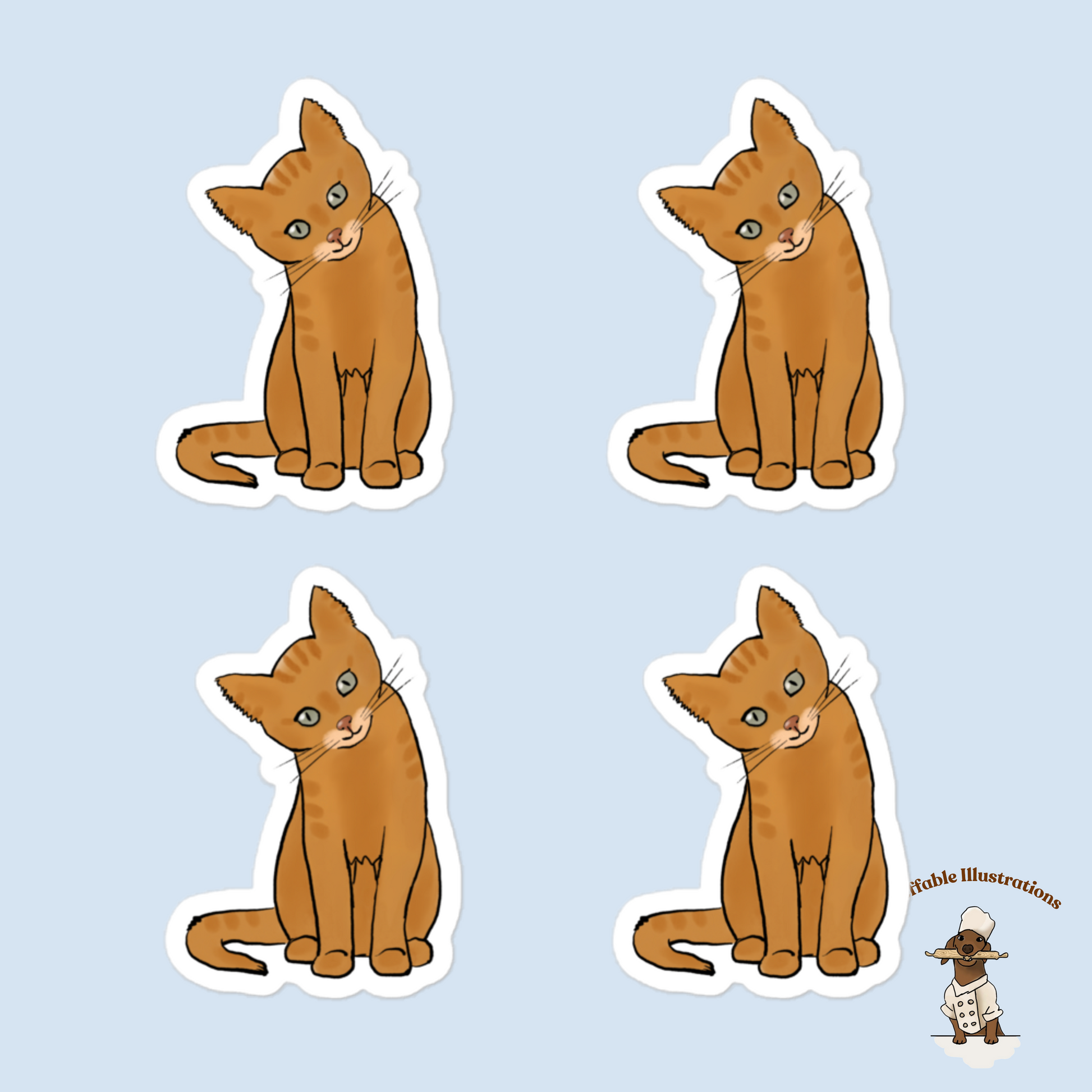 Ginger Cat Stickers Set of 4 – Cute Hand Drawn Bubble-Free Decals for Laptops, Planners & Water Bottles - Ineffable Illustrations