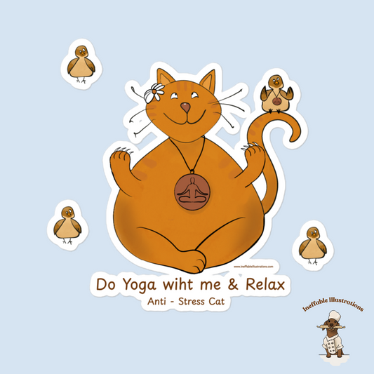 Yoga Cat & Bird Sticker Pack - 4 Zen Vinyl Stickers
