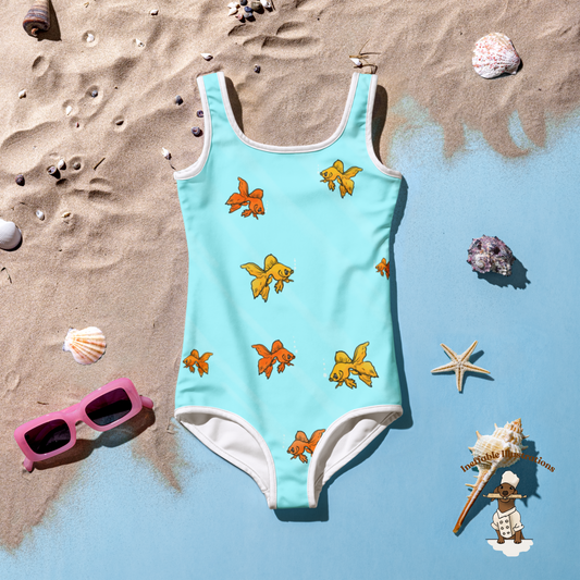 Kids Swimsuit with Cute Fish Swimming in the Sea Toddler Bathing Suit Sun Protection Swimwear - Ineffable Illustrations