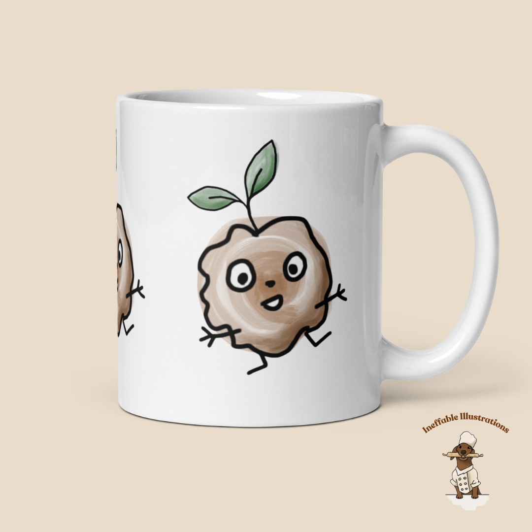 Mug "Eath peace Rocco with his brocoli sprout on the head". White glossy mug with cute hand painted sprout