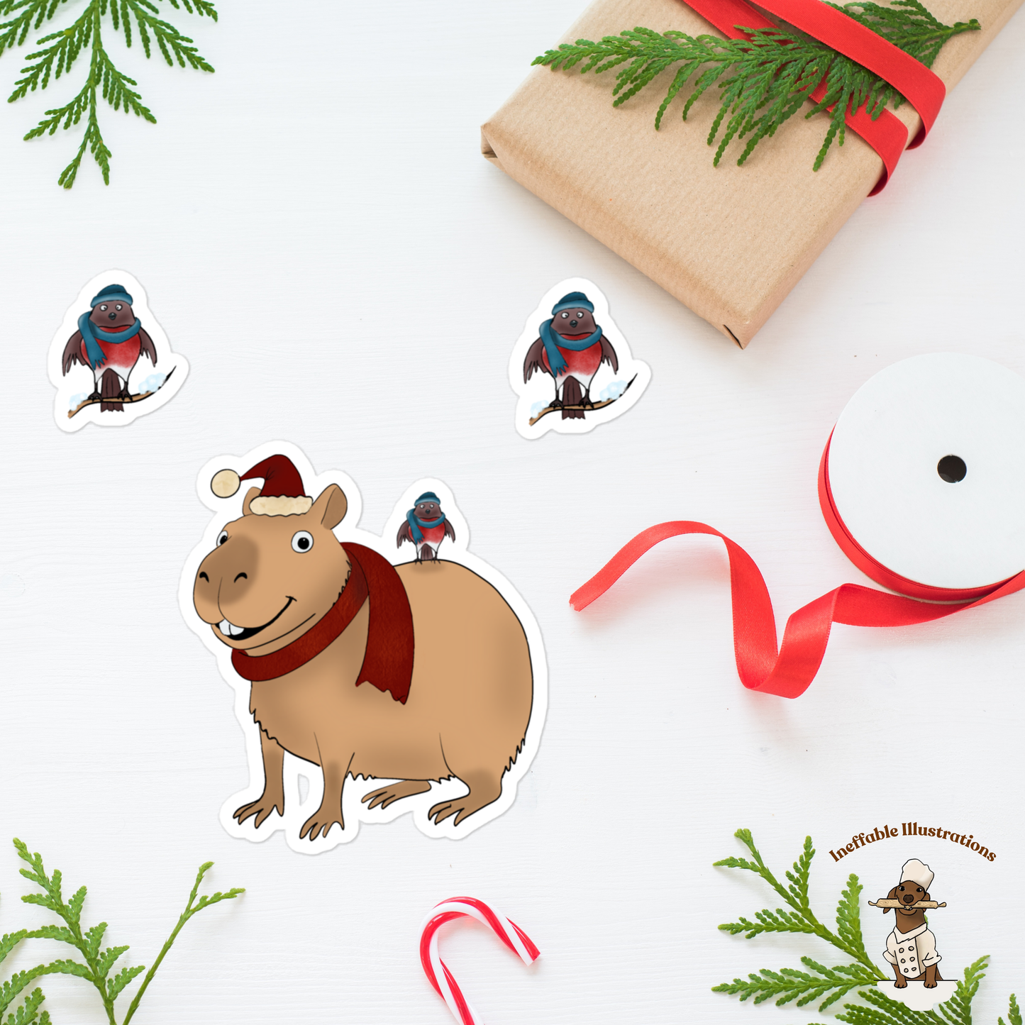 Jolly Capybara Christmas Sticker Set - 3 Festive Bubble-Free Vinyl Stickers