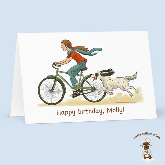 Personalized Happy Birthday Card - English Setter & Girl Adventure | Custom Name Birthday Greeting Card