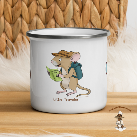 Enamel Mug - Little Traveler Mouse Explorer with Magnifying Glass & Compass